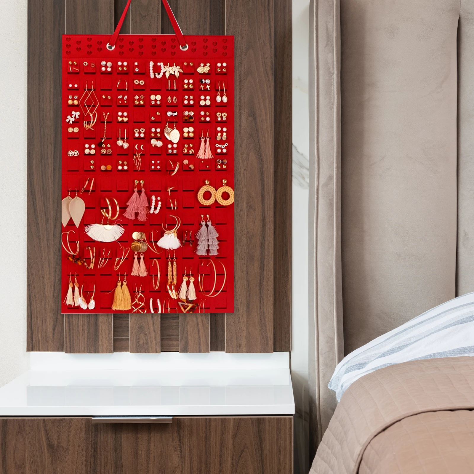 

Фетровый подвесной органайзер для ювелирных изделий, толстая подвесная сумка для хранения, настенный держатель для хранения серег, ленты для волос, ожерелья