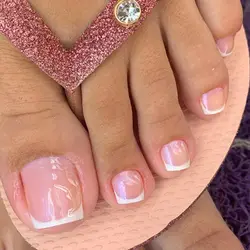 24 Stuks Eenvoudige Franse Nep Teennagels Witte Rand Roze Korte Vierkante Teen Nagels Volledige Dekking Voet Nagels Tips Voor Vrouwen Meisjes