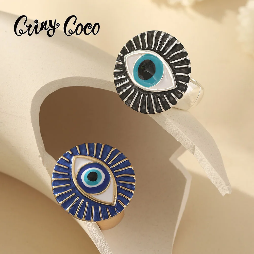 

Cring Coco Blue Eye Ring Women's Elegant Retro Simple Enamel Adjustable Ring Fashion Women's Party Jewelry Valentine's Day Gift