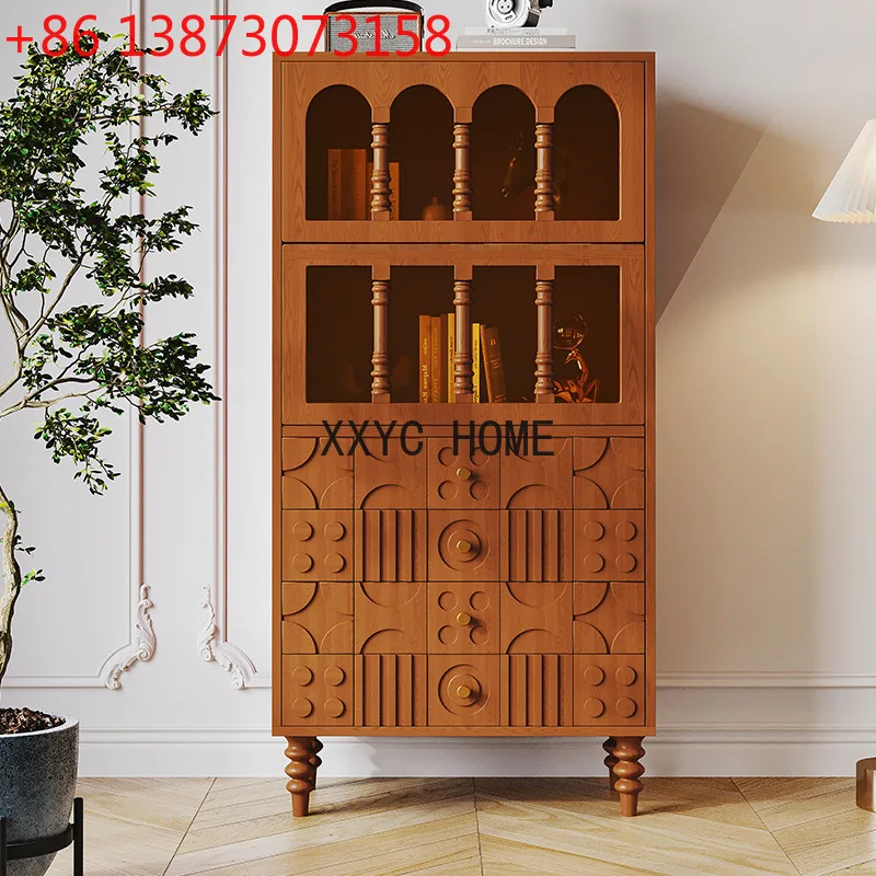 

American retro solid wood living room against the wall household locker dining side cabinet antique French bookcase