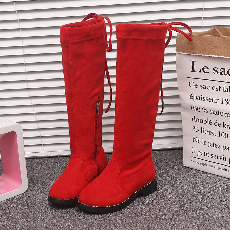 Mumoresip Autumn Winter Kids Catwalk Boots Fashion Little Girls Knee‑High Boots Non-slip Children Suede Boots for Daily Party