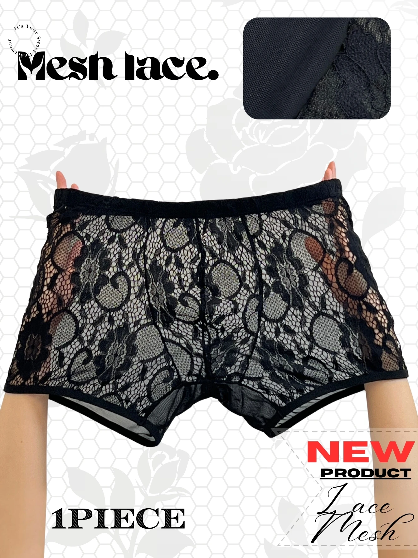 

【Бестселлер 】 1 шт., мужское новое дизайнерское сексуальное нижнее белье с кружевным принтом спереди/сет сзади, нижнее белье с плоскими углами, ледяной шелк, высокая эластичность