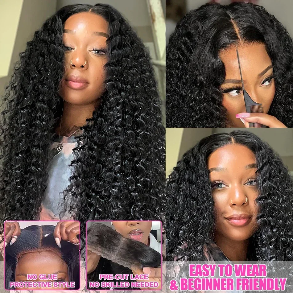 Perucas de cabelo humano preto 4x4 kinky encaracolado hd laço frontal perucas sem cola encaracolado cabelo humano wear and go 100% cabelo humano para mulher
