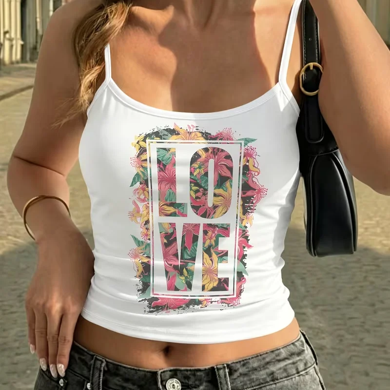 Tropic Strap Vintage - Damski top Y2K z kwiatowym nadrukiem