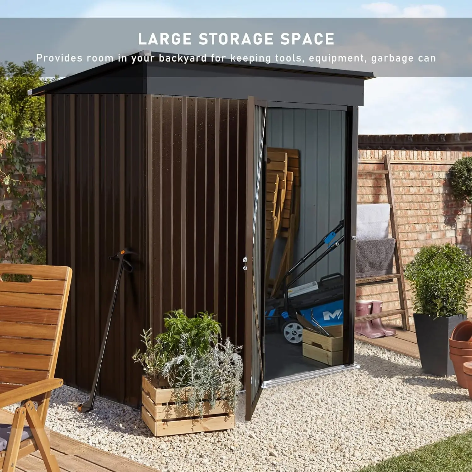 5x3 FT Outdoor Storage Shed with Floor,Tool Garden Metal Sheds with Lockable Door,Outside Waterproof Galvanized Steel Storage