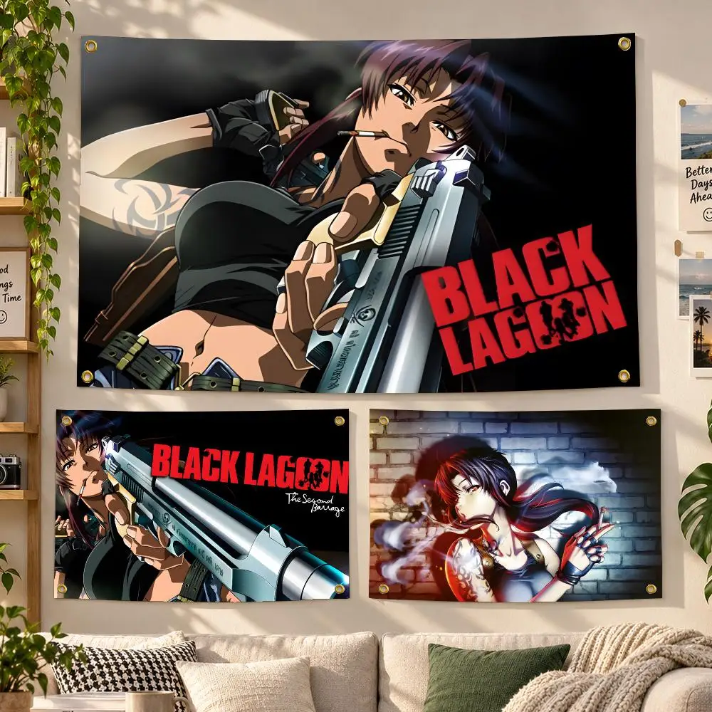 Anime Black Lagoon Action Flags Personalized Banner Flag Room Dorm Camping Picnic Garage Bar Outdoor Wall Decor