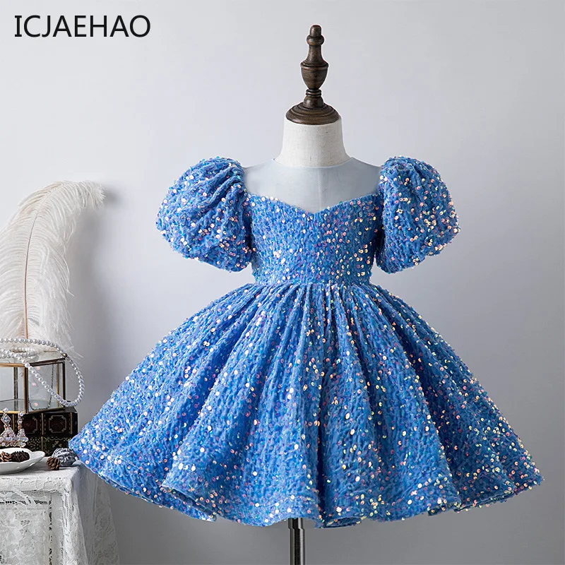 ICJAEHAO Girls Evening Elegant Luxury Celebrity Formal Clothes Fluffy Sequin Tutu Ball Gown Birthday Party Children Yellow Dress