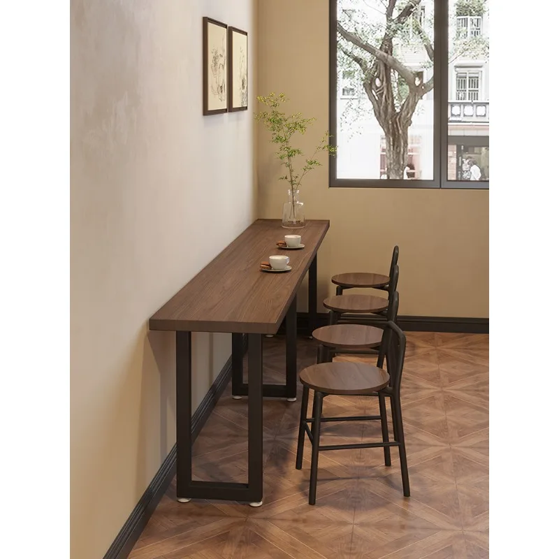 Solid wood low bar table dessert shop Long table Noodle shop Wall dining table and chair combinat for cafe restaurant