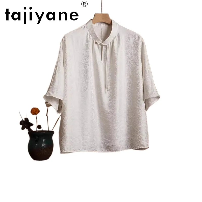 

TAJIYANE 100% Real Mulberry Silk Top Women Luxury 2024 Casual Tops Summer Fashion T-shirts for Women Chinese Style Clothes Топ