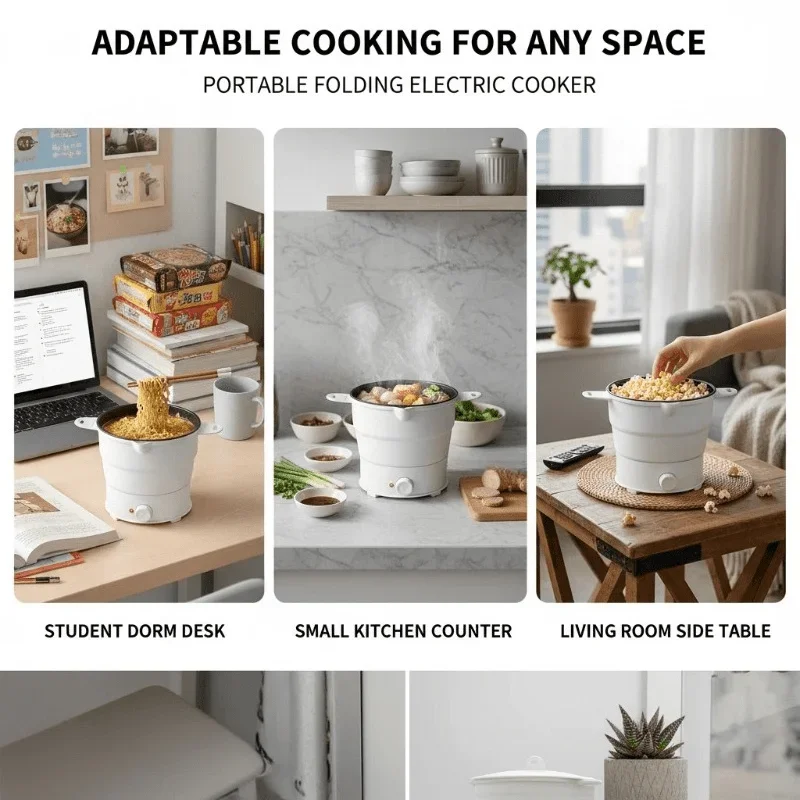The portable foldable electric boiler is an ideal small kitchen utensil for travel, dormitories, or offices