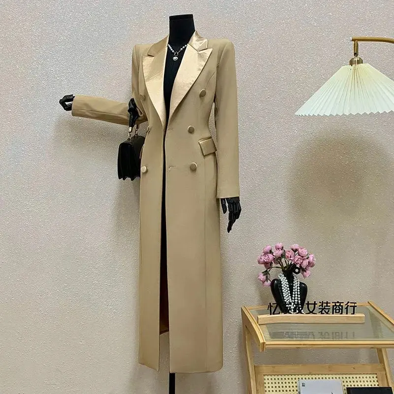 

2025 Winter New Professional Formal Wear Camel Gold Long Trench Jacket Women High End Commuter Double-Breasted Suit Collar Coat