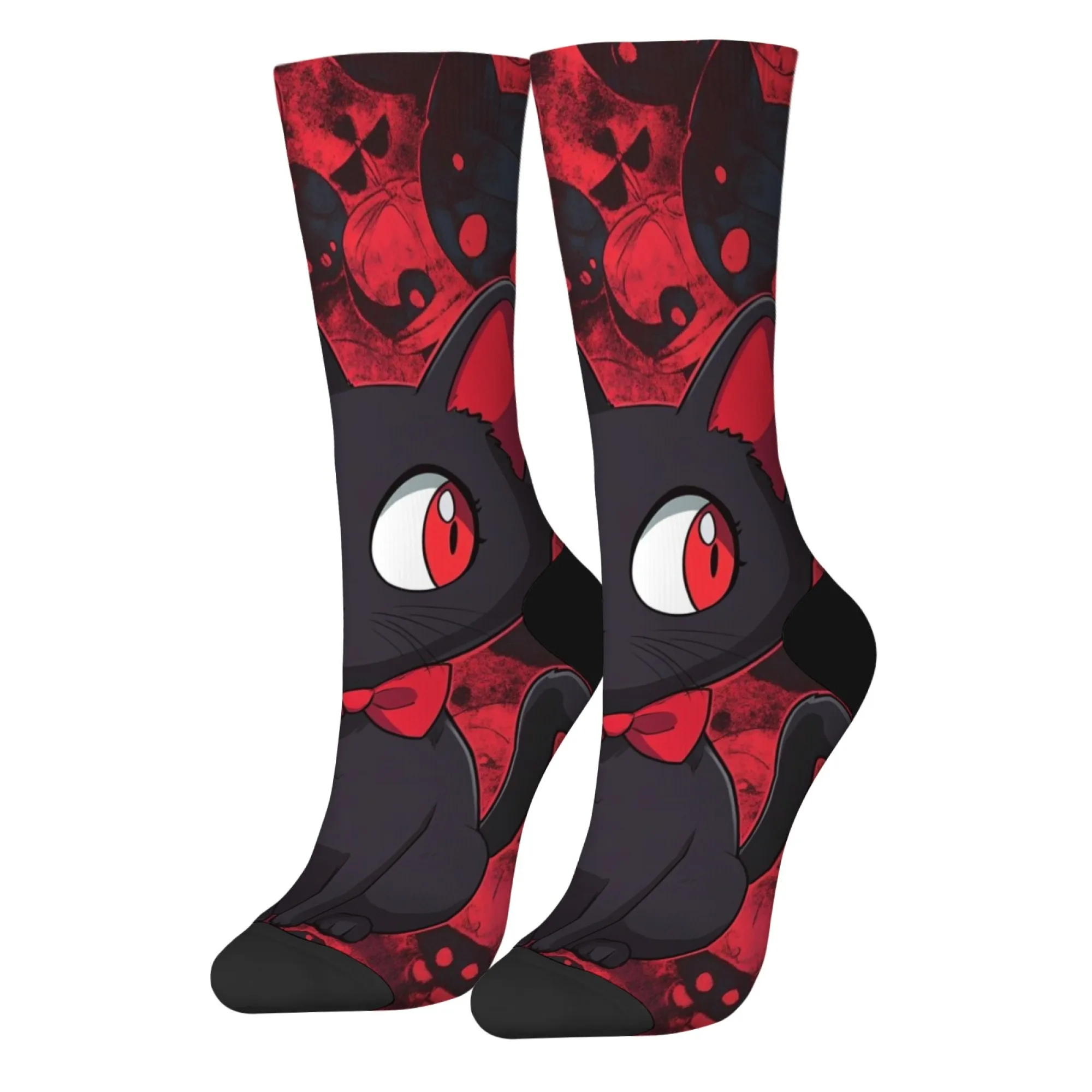 Calcetines góticos con estampado de gato negro para hombre, calcetines informales cómodos para uso diario y amantes de los gatos, patrón único de fantasía de arte oscuro
