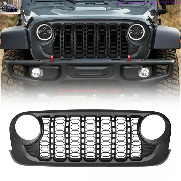 For Jeep Wrangler JK JKU 2007-2017 Lantsun J400 2024 Style Car Front Bumper Grill Mesh Grille Black ABS Replacement Accessories