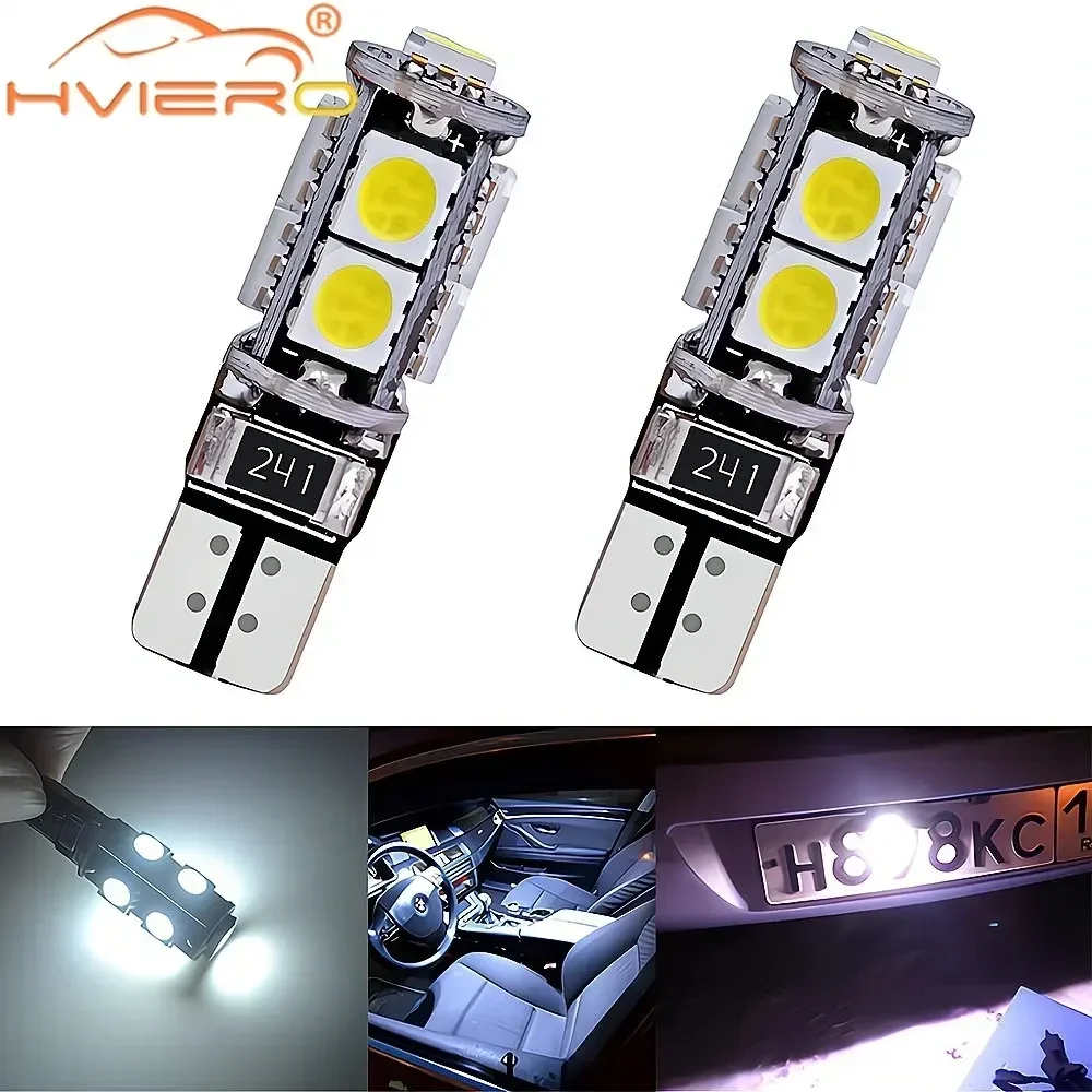 

2pcs T10 W5W 5050 9SMD White Car Led CANBUS DC 12V 194 Tail Light Interior Bulb Wedge License Trunk Dome Reading Lamp Waterproof