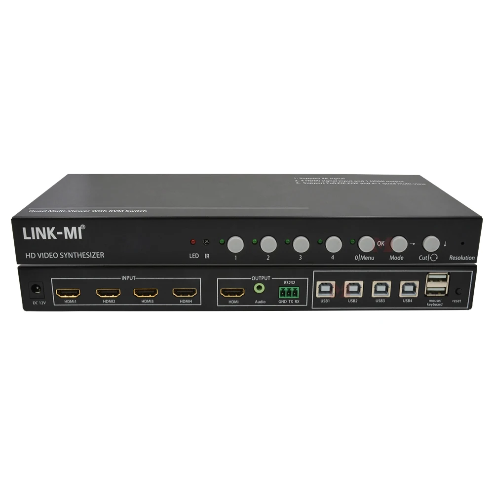 4x1 HD KVM Multiviewer 1080P مع 4 مدخل إشارة HDMI 2 مخرجات إشارة USB تدعم وظيفة مفتاح KVM بدون شاشة سوداء