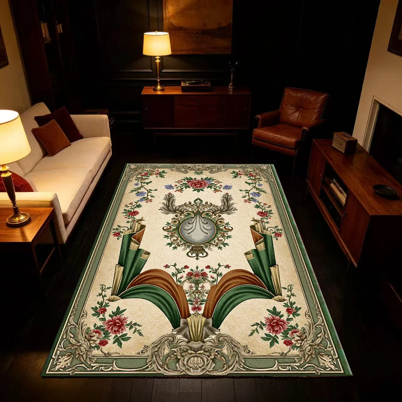 European Royal Vintage Curtains Floral Decorative Frames Carpet Floor Non-Slip Floor Mat