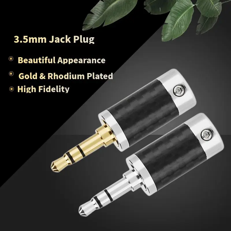 3,5mm Klinkenst ecker 3-polig zum Löten des HiFi-Audio kabels 3,5 Stecker Stecker Kohle faser schale Gold rhodiniert schwarz – Detail 1