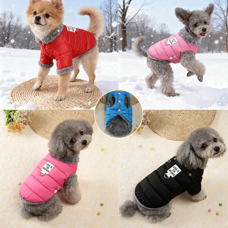 

New Simple Solid Color Pet Winter Coat Thickened Plush Dog Vest Windproof and Warm Pet Clothing with Snap Closure Dog Coat강아지 외투