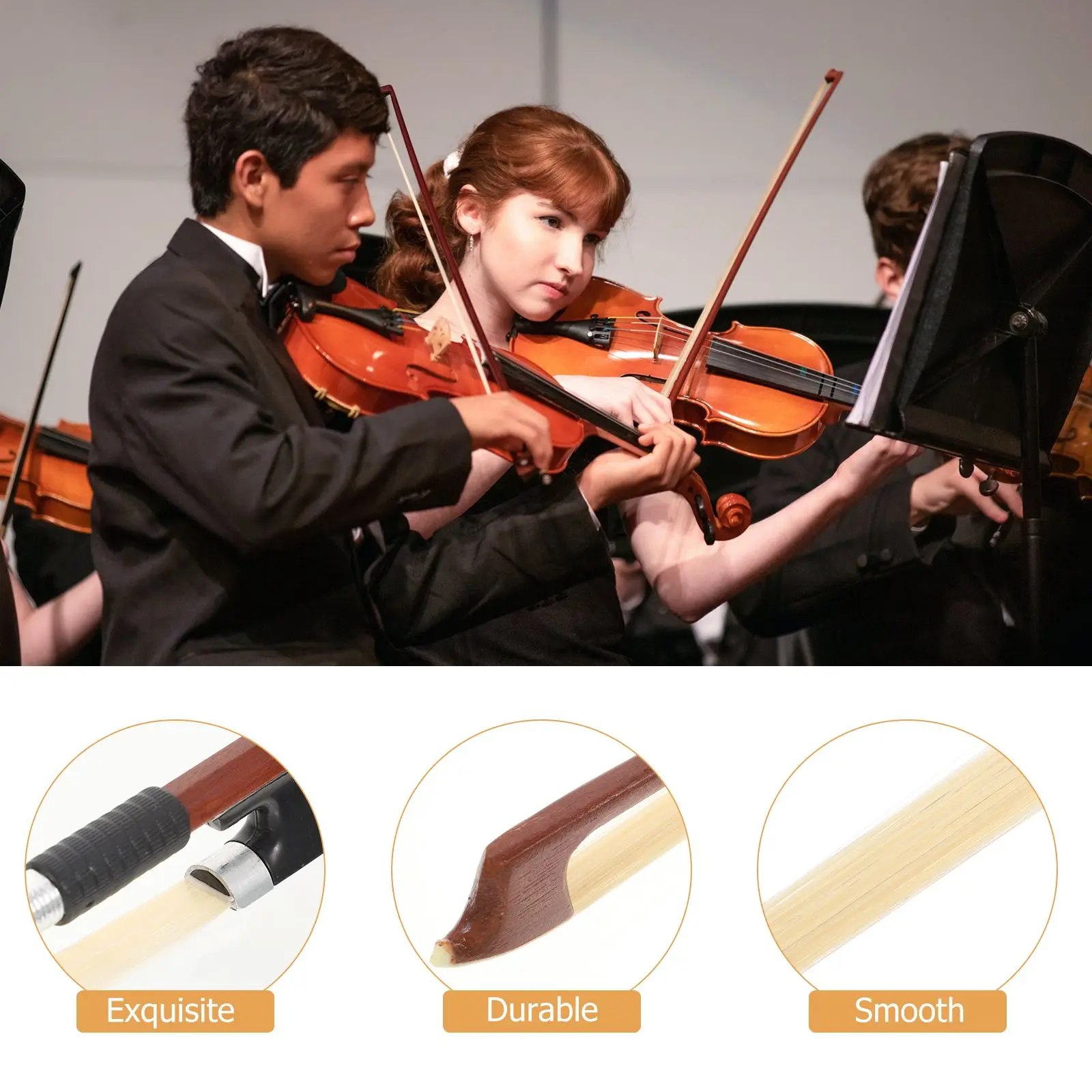 Violin Bow With Horsetail Hair Bow Beginner Practice Performance Violin Bow Horsehair Violins Accessory Music Instruments Parts