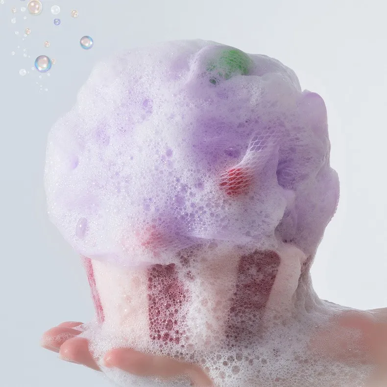 

Colorful Cupcake - Shaped Bath Loofah with Sponge Base, Hanging Rope Body Exfoliating Shower Scrubber
