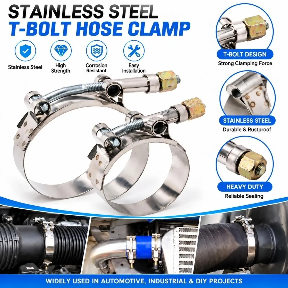 Durable Stainless Steel T-Bolt Clamp 51mm-150mm Universal Intake Clamps Intercooler Clamps