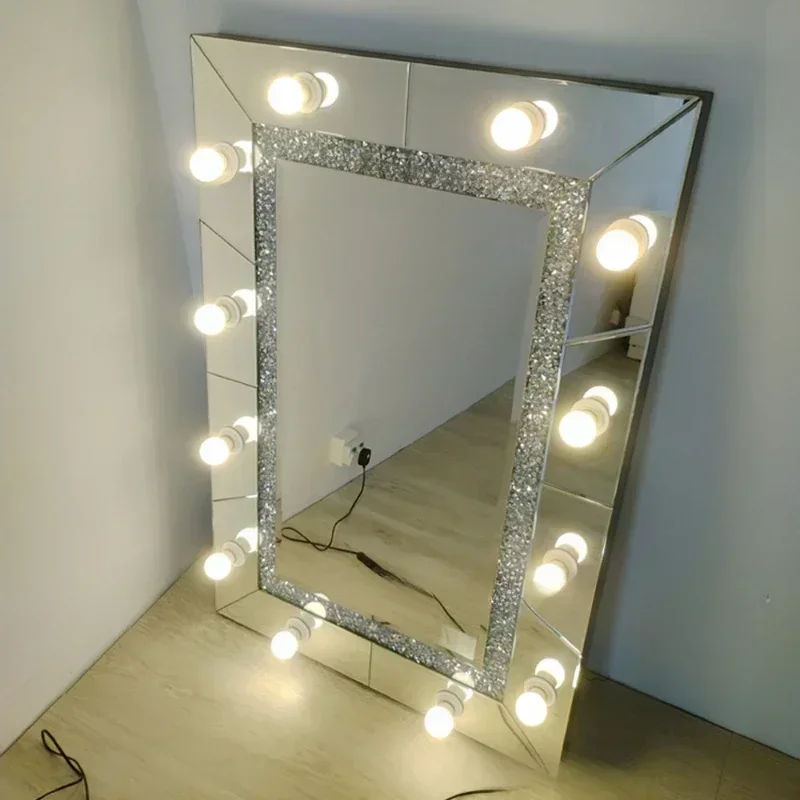 Mirror furniture bedroom light bulb lighting broken diamond decorative makeup mirror