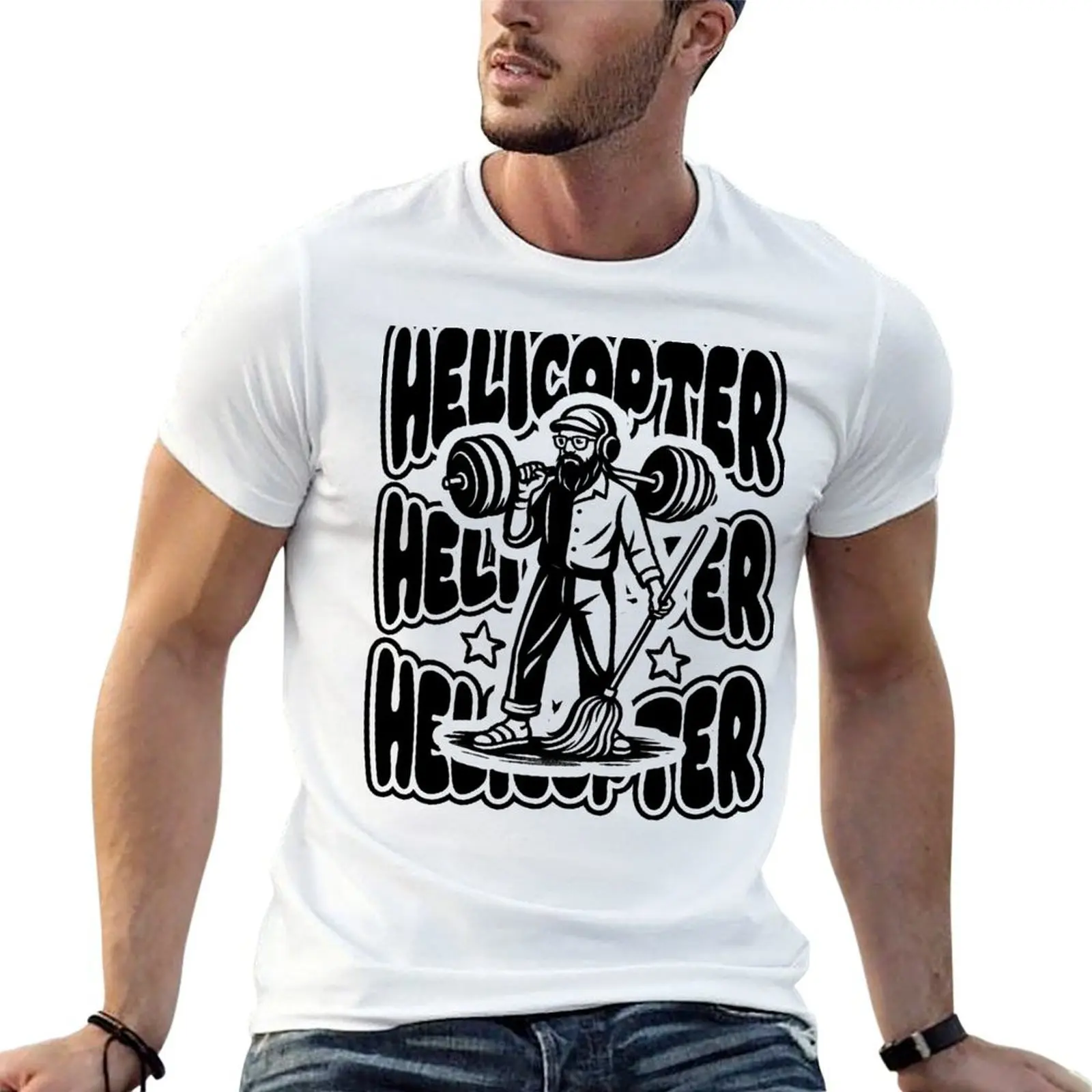Anatoly gym prank - Helicopter move - after Can I clean here - black cartoon meme T-Shirt Simple Casual Short Sleeve Tee
