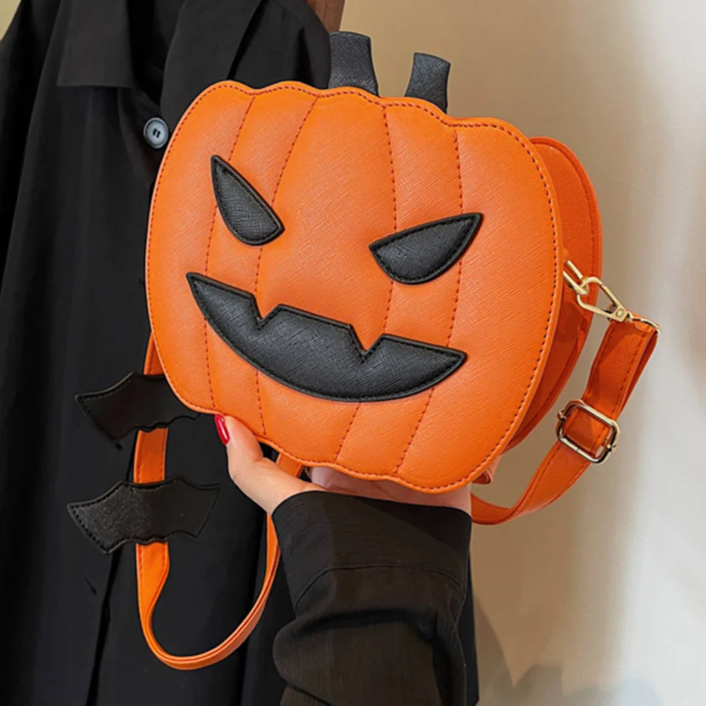 Pumpkin Crossbody Bag for Women Pumpkin Shoulder Bag Female Halloween Bag PU Leather Demon Messenger Bag Halloween Shopper Bag