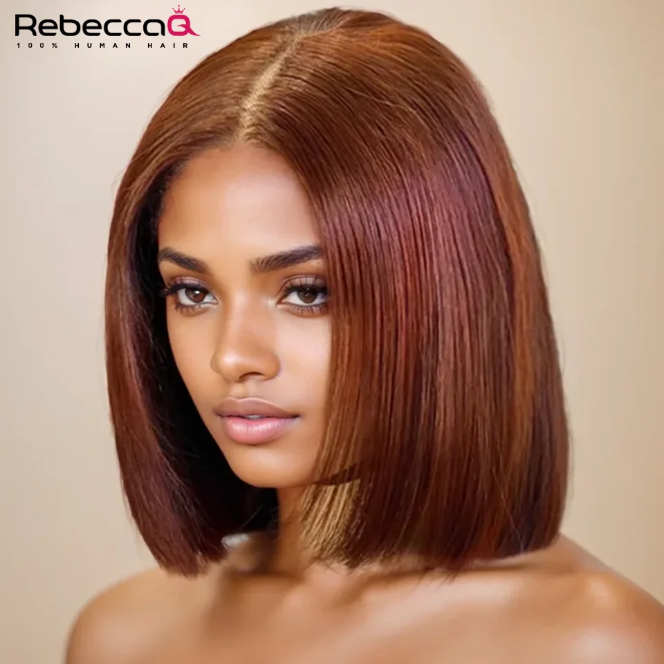 Ginger Brown Lace Front Wigs Human Hair Short Bob 13X6x1 Reddish Brown Colored Lace Front Glueless Brazilian Remy Hair Wigs 180%