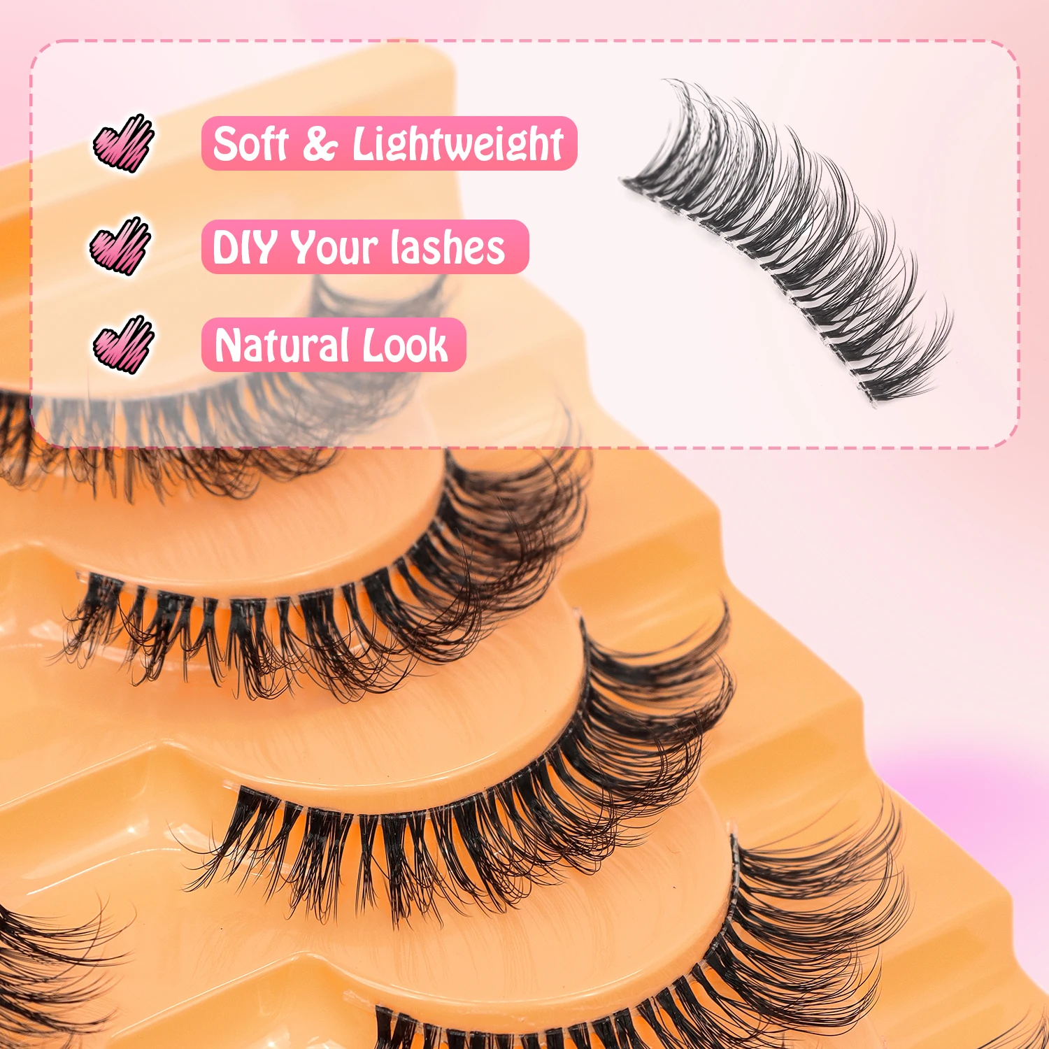 Pestañas postizas naturales, juego de 10 pares, cómodo, transparente, Terrier D, rizo hacia arriba, estilo cruzado, extensión de pestañas dobles agrandadas