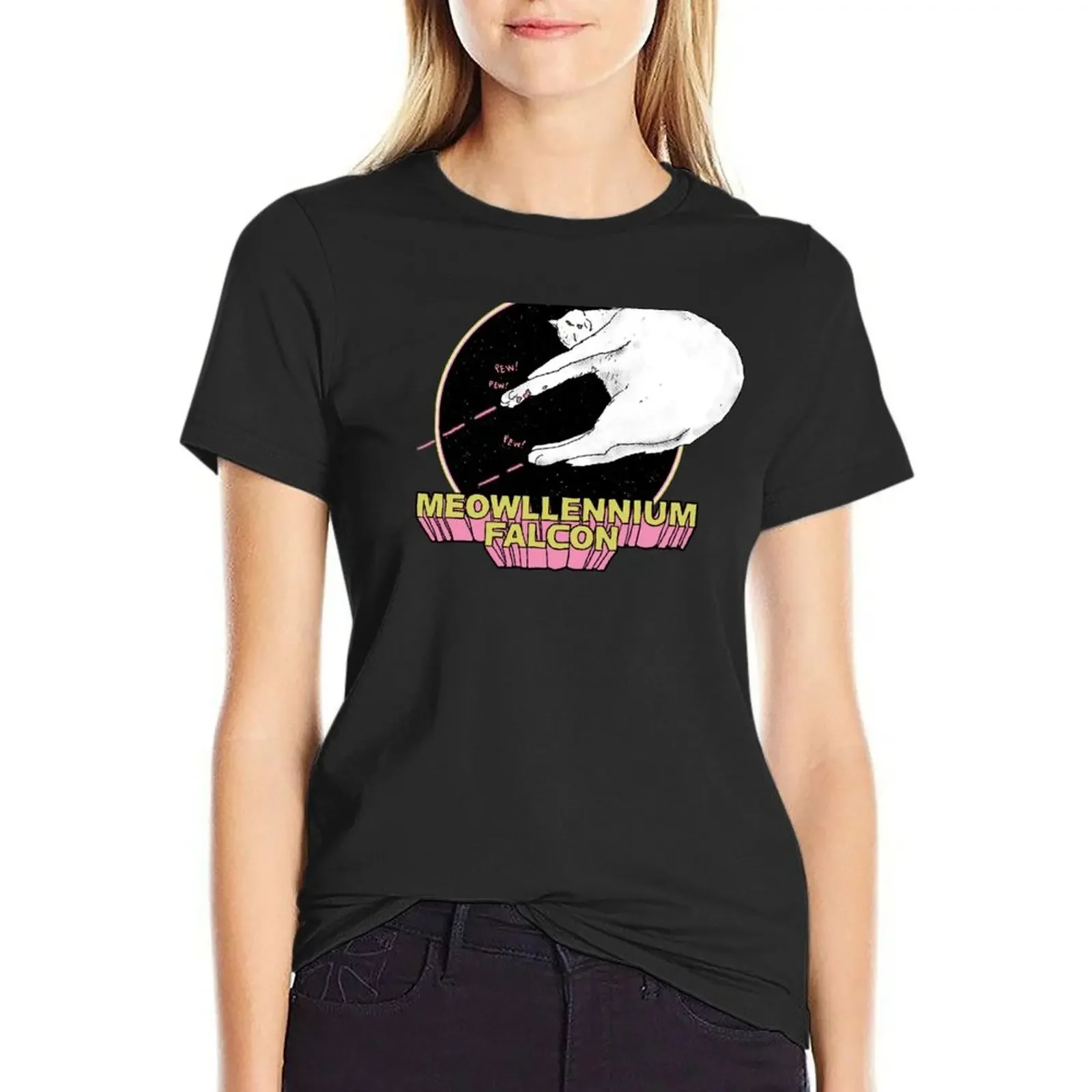 

Meowllennium Falcon T-Shirt sports fans female blanks sweat woman t shirt