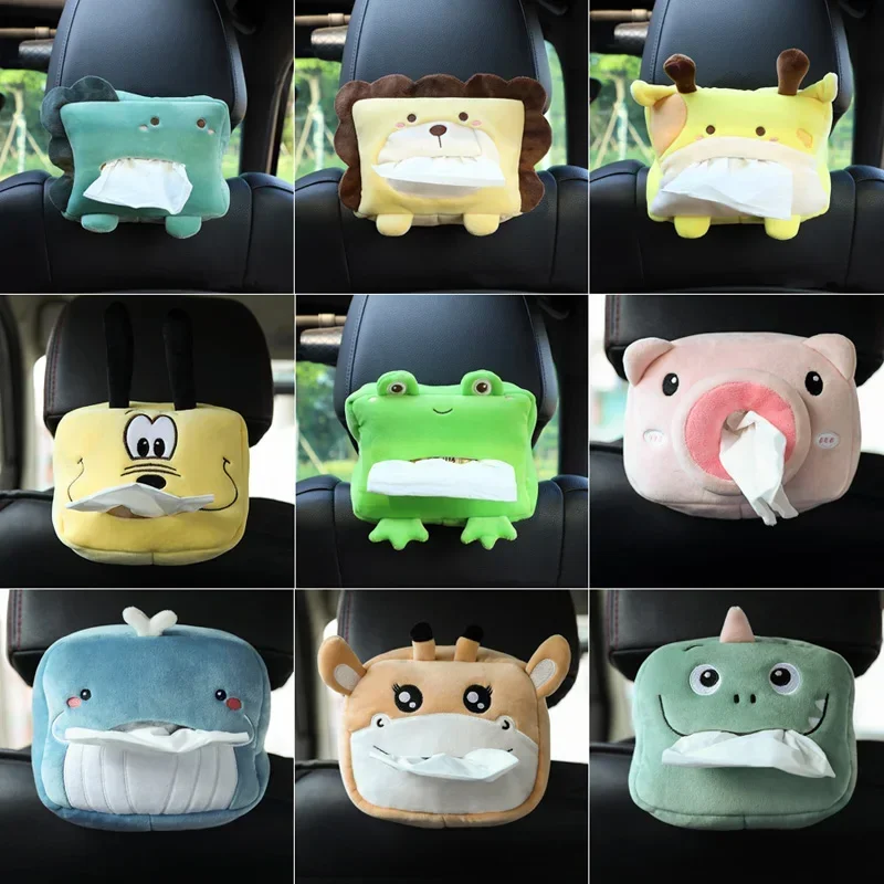 Cajas de papel para coche con dibujos de animales, caja de pañuelos para coche, reposabrazos interior para coche, caja de bombeo para visera, accesorios creativos y bonitos para cajas de pañuelos