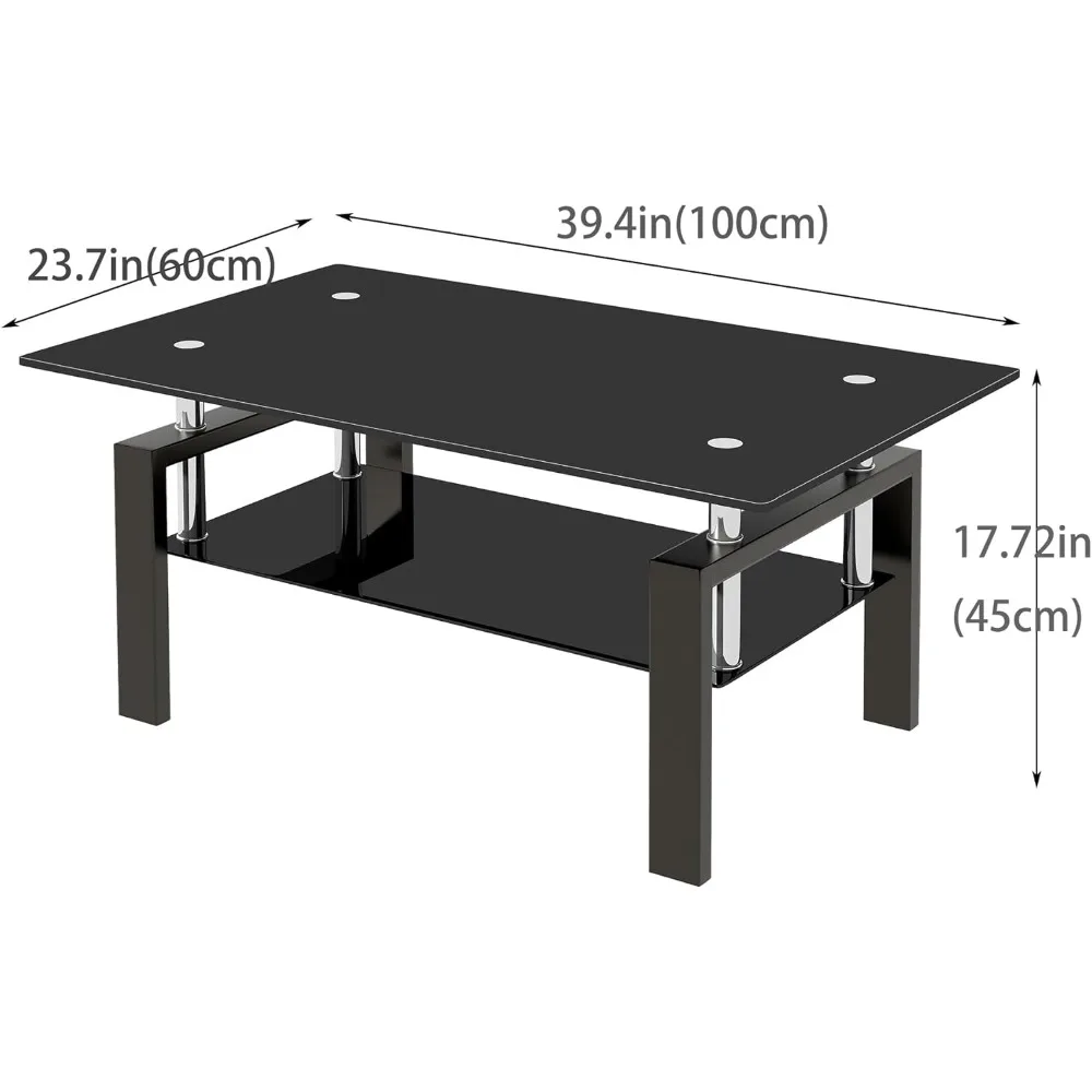 Coffee Table Set of 3, Modern Black Living Room Tables, Coffee and End Tables, 3pcs Coffee Table Set for Living Room