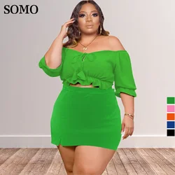 Plus Size Women Clothing Sexy Off Shoulder Two Piece Set One Word Collar Mini Culottes Summer Outfits Wholesale Dropshipping