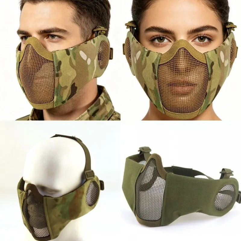 Steel Wire Mesh Mask Half Face Protective Cover Outdoor Field Game CS Activity Tactical Camouflage Training Face Guard Gear