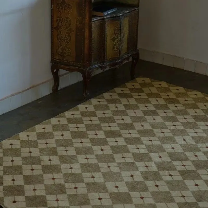 VIKAMA Vintage Checkered Rug—Perfect for the Living Room, Study, or Walk-In Closet; Durable and Machine-Washable Home Decor
