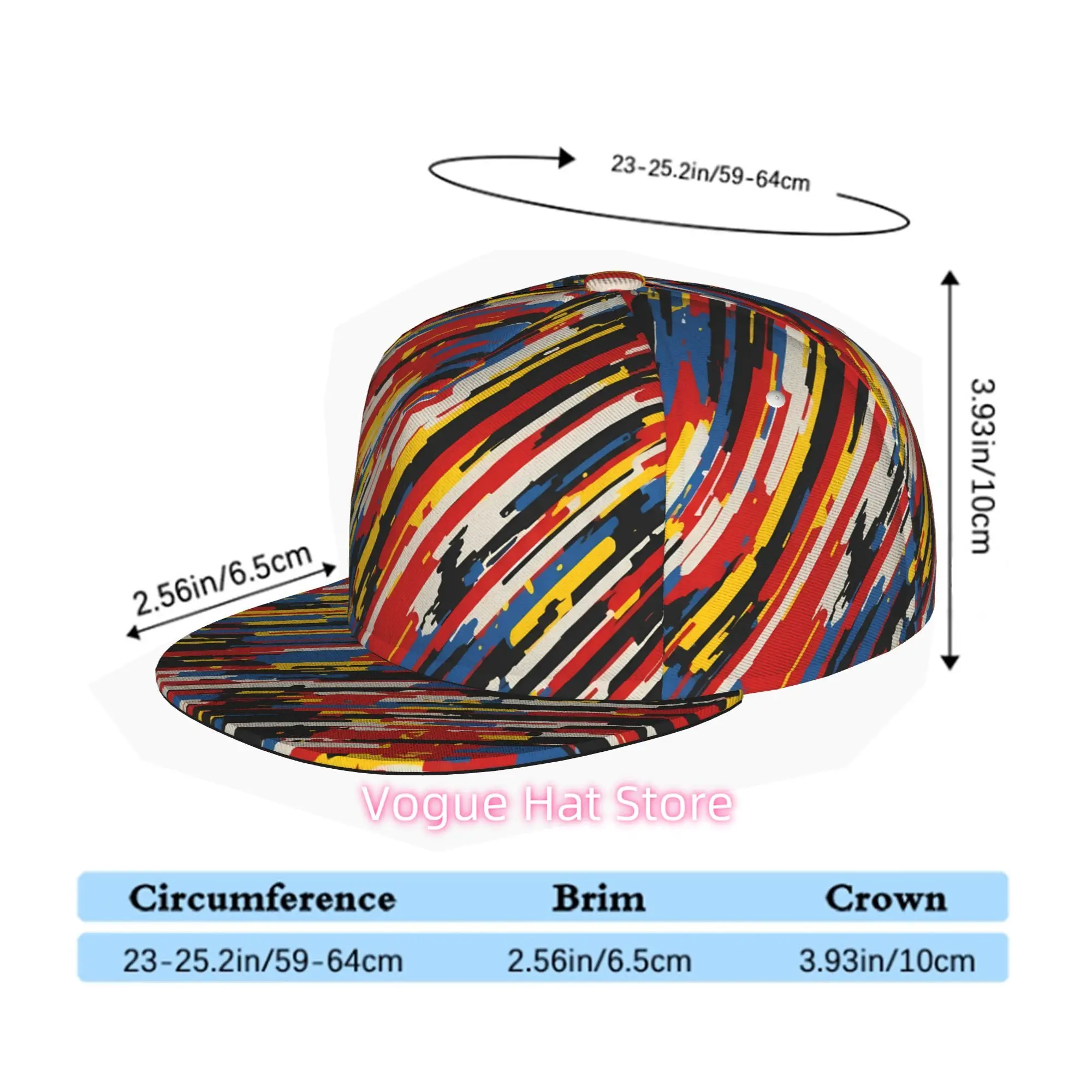 Abstract Colorful Stripes Pattern, Men Women Unisex Flat Brim Baseball Cap, Hip Hop Streetwear Snapback Trucker Hat for Skateboa