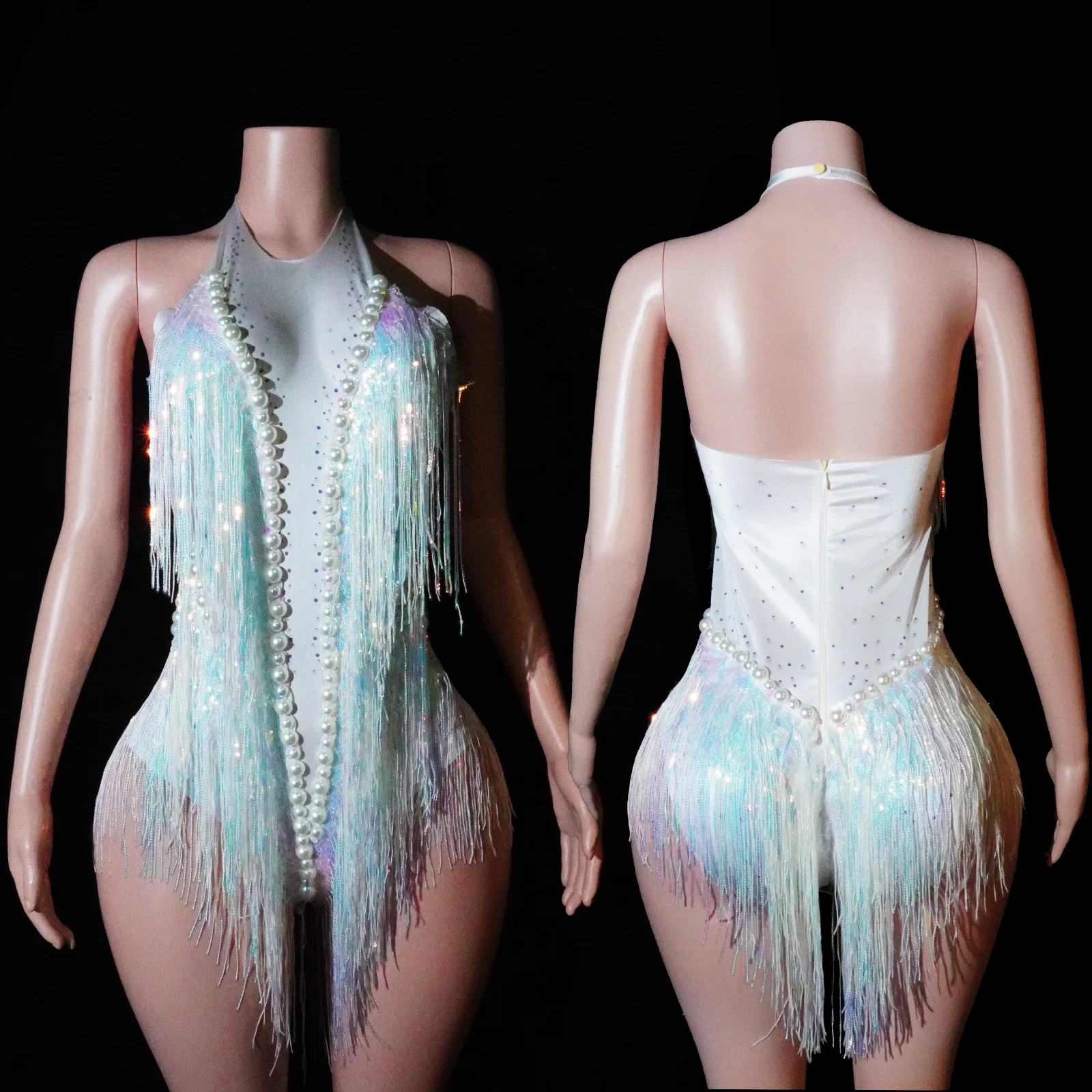 Dames Feestdanskostuum Stadiumkleding Stretch bodysuits Kwastje Turnpakje Prestaties Sparkly Strass Fringe Kleding Nachtclub