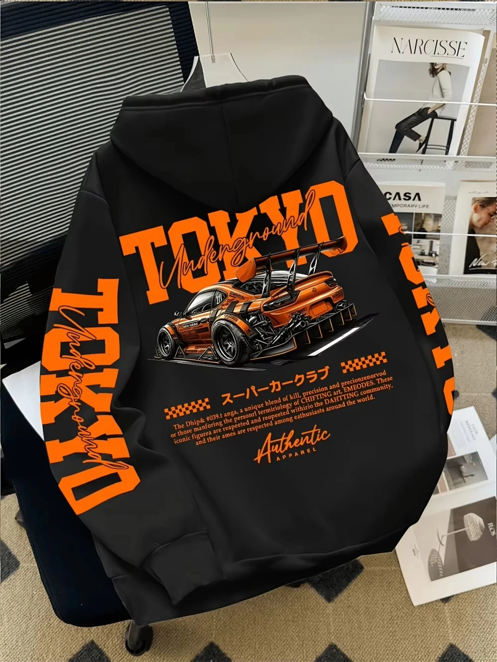 2026 New Model Tokyo Racing Letter Print Hooded Sweatshirt for Men - Loose Fitting Top - Winter and Autumn Warmth Outfit
