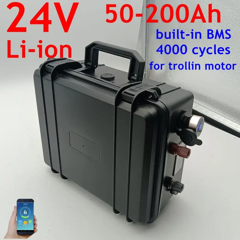 

Outdoor Electronics Waterproof IP67 Lithium Li Ion Battery 24V Trolling Motor Compatible 50Ah-200Ah with 10A Charger