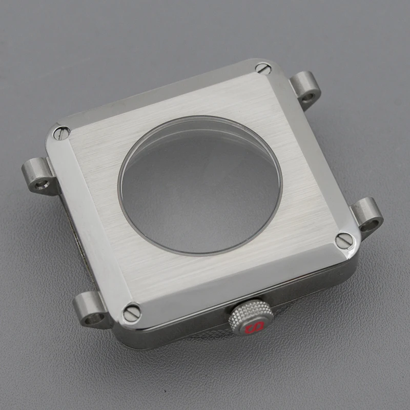 حافظة قمرة القيادة للطيار المربع مقاس 42 مم SKX007 مع حافظة NH35 من كريستال الياقوت متوافقة مع حركات NH35/NH36 قرص 28.5 مم