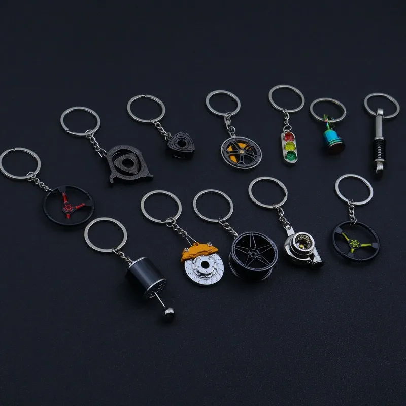 Stainless Steel Car Keychains Brake Disc Turbocharger Gear Design Keyrings Creative Mechanical Car Parts Keychain Gift for Men