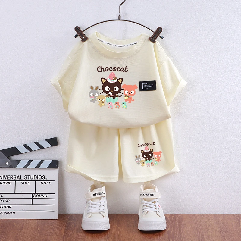 new cartoon Waffle Short-sleeved Shorts Set Chococated T Shirt Summer Cute Tops and Bottoms Suit Fashion Clothes kawaii Tees