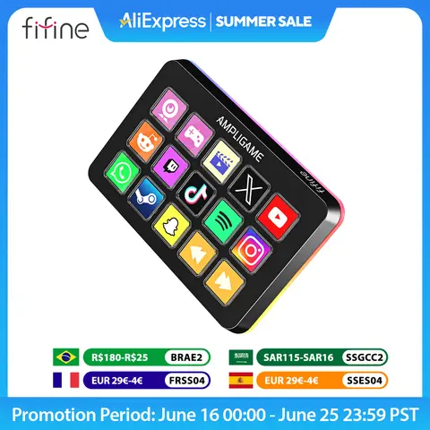 15개의 매크로 키가 포함된 FIFINE 스트림 컨트롤러, 앱 소프트웨어 OBS/Twitch/YouTube의 트리거 액션이 포함된 스트리밍 데크, Mac&PC-D6용