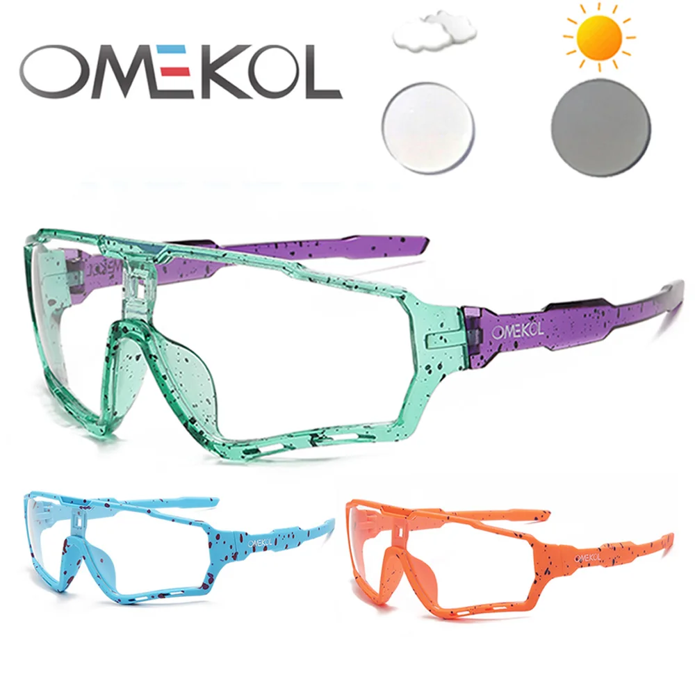 OMEKOL Brand NEW UV400 Safety Goggles Photochromic Cycling Glasses Men Women Bike Bicycle MTB Eyewear Outdoor Sport  Eyeglasses
