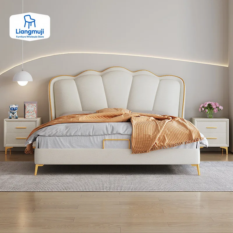 

Полки размера «queen-size» Двуспальная кровать «king-size» Вилла Безопасная белая роскошная двуспальная кровать Каркас изголовья Платформа Cama Box Casal Мебель для дома