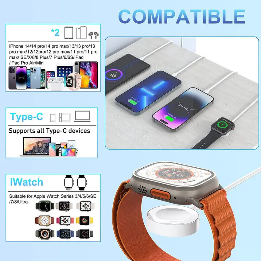 4-In-2 Usb Charging Data Cable For Iphone Watch Charger Iphone Magnetic Cable Iwatch Type-C Fast Charging Cable High-Quality