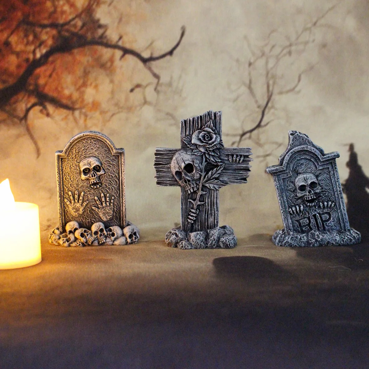 

3-piece set Tombstone Statue - Creepy Outdoor Decorations Tiny Tombstones - Small Halloween Tombstones Decoration Home Decor