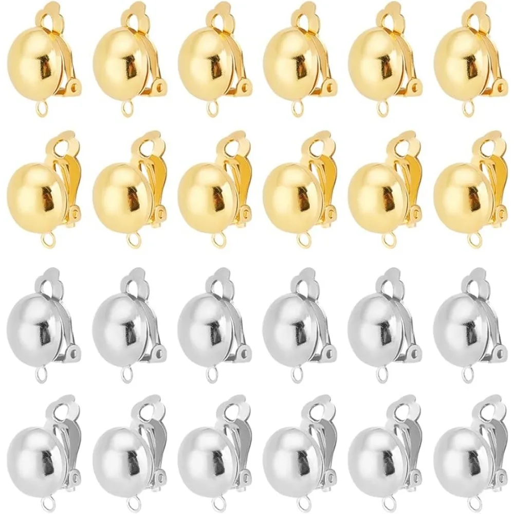 

40 Pcs Brass Clip-on Earring Converter Component with Easy Open Loop 2 Colors for Non-Pierced Ears