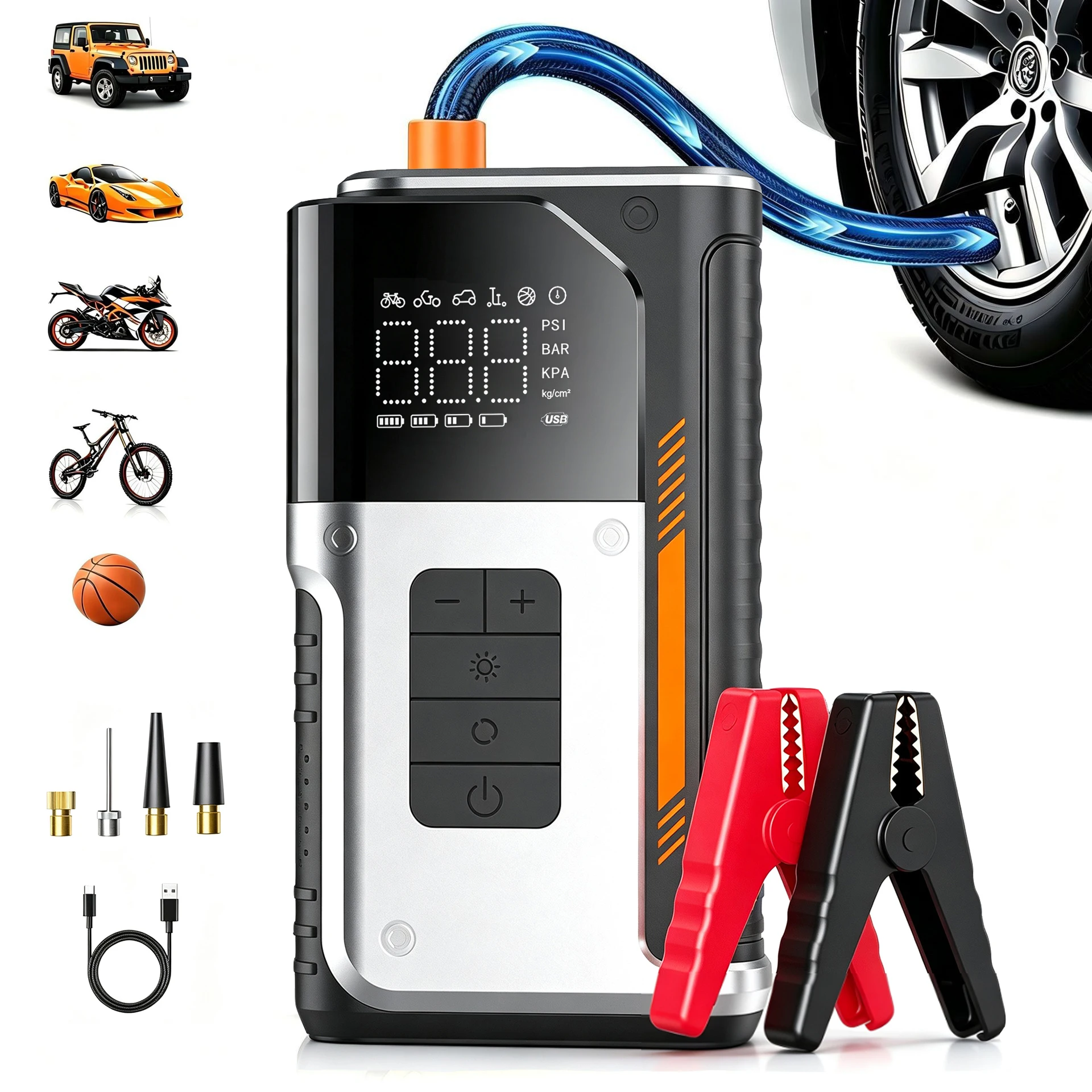 YIJU 150PSI Air Pump Car Battery Emergency Boosters 5000A Jump Starter Power Bank Portable Vehicle Starting Device LED Lighting
